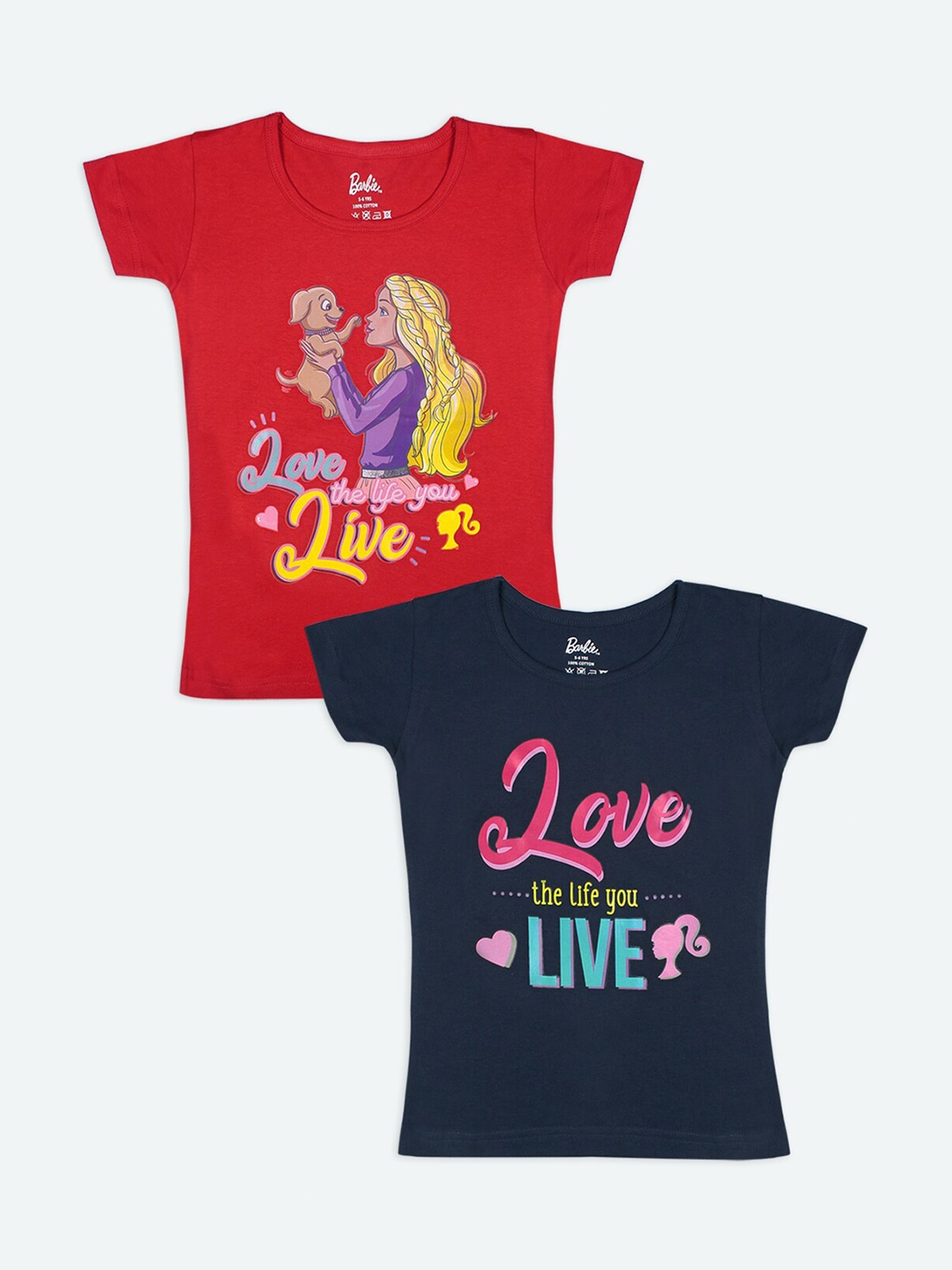 

Barbie Girls Pack of 2 Red & Navy Blue Printed T-shirt