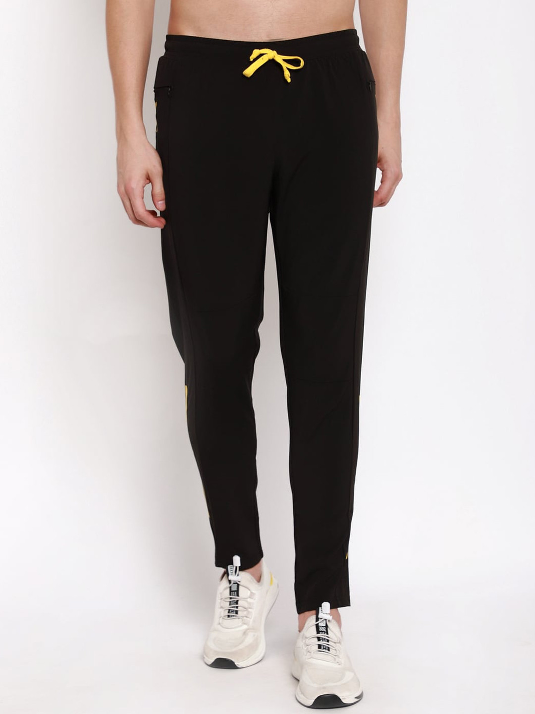 

American-Elm Men Black Solid Slim-Fit Lightweight Stretchable Track Pants