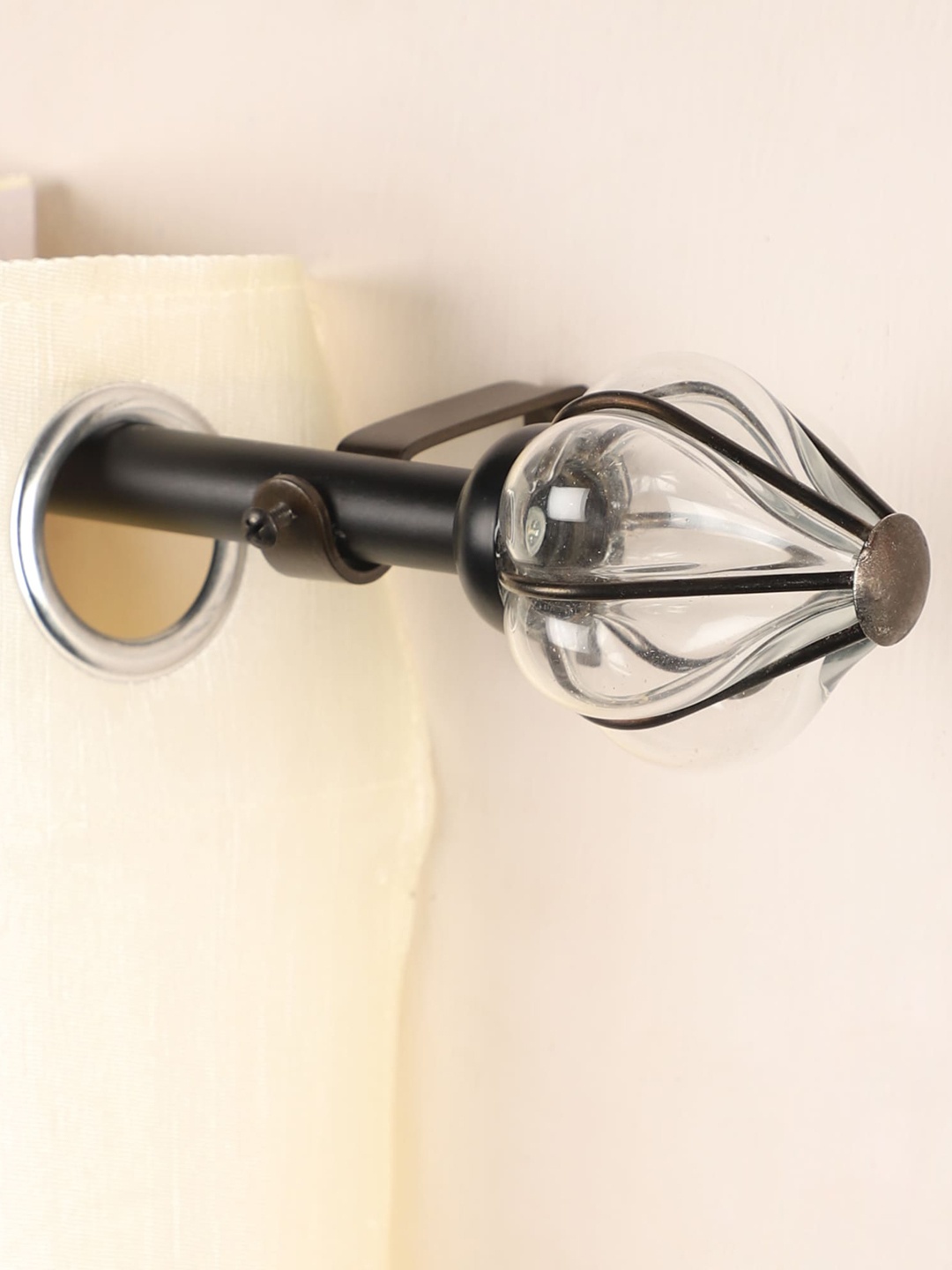 

The Decor Mart Black Extendable Curtain Rod with Lantern Clear Glass Finial