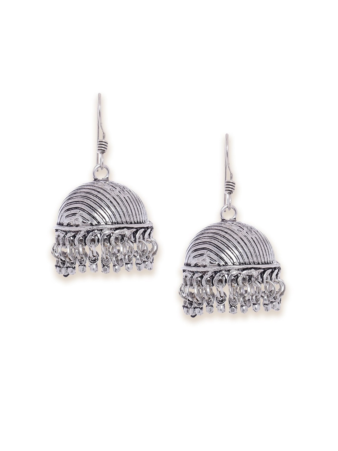 

Fabindia Silver-Toned Dome Shaped Jhumkas Earrings