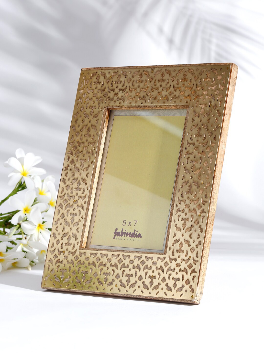 

Fabindia Brown Wood & Metal Photo Frame, Off white
