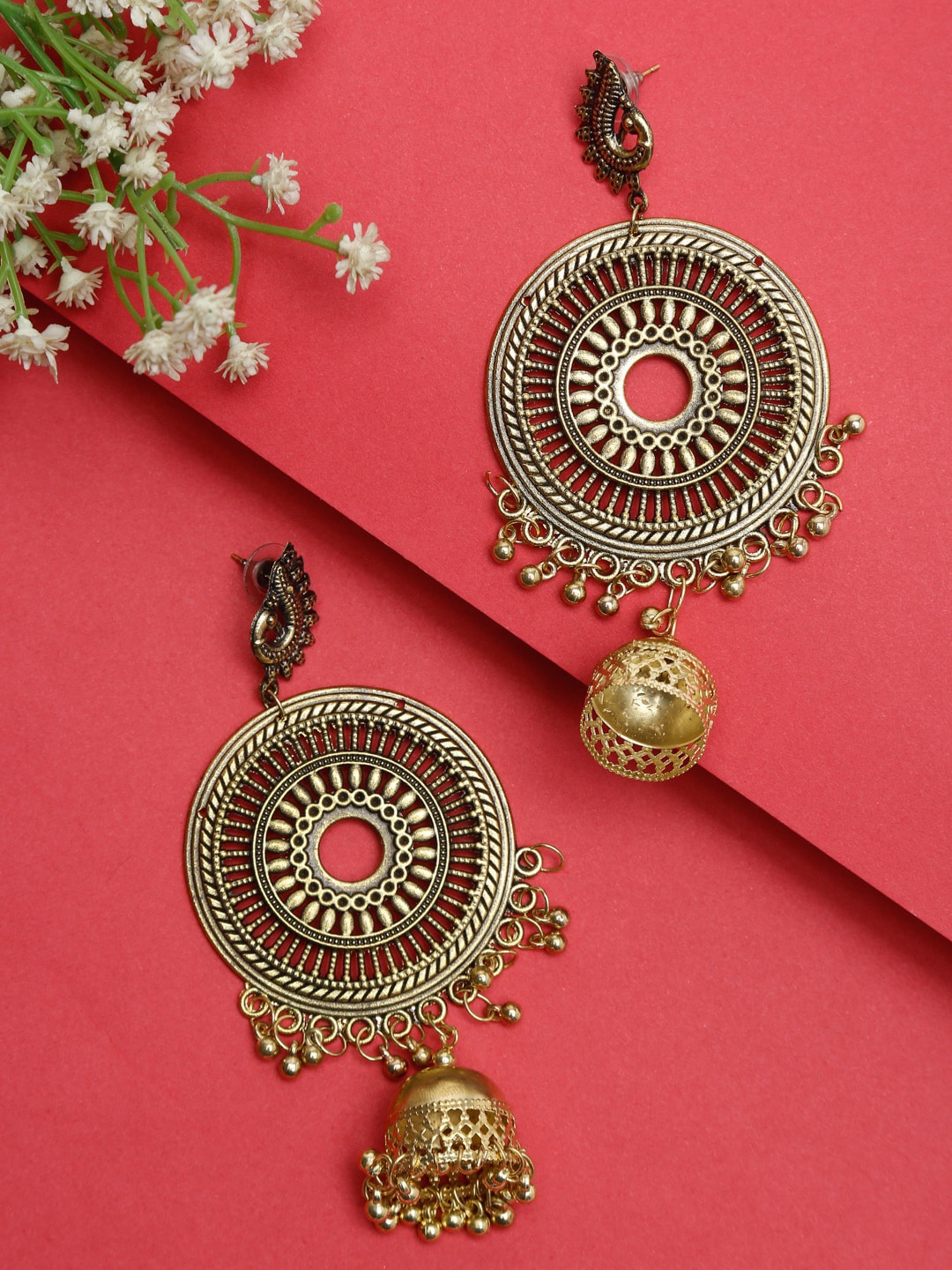

NEUDIS Gold-Toned Contemporary Oxidised Jhumkas Earrings