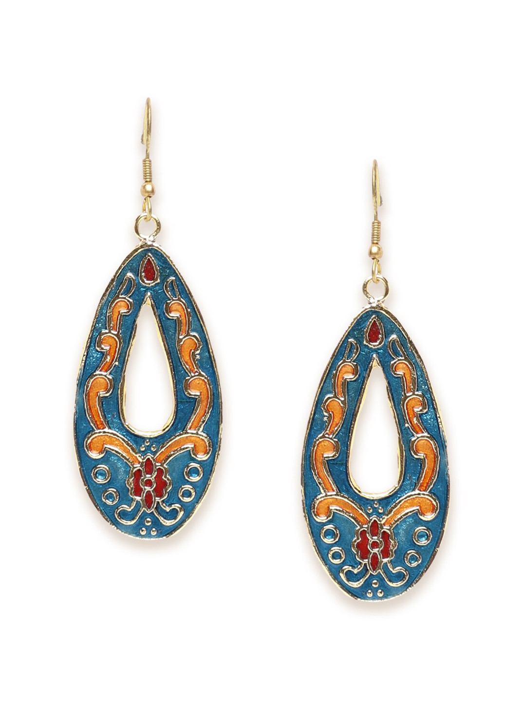 

Fabindia Gold-Toned & Blue Handcrafted Contemporary Drop Earrings