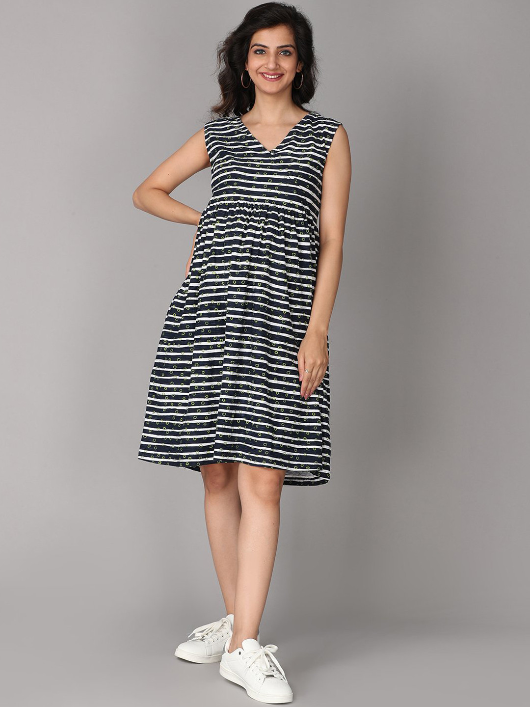 

The Mom Store Maternity Navy Blue Striped Dress