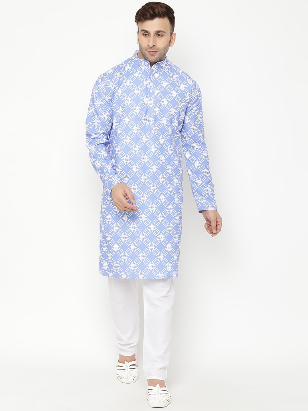 

Hangup Men Blue Floral Printed Kurta with Pyjamas