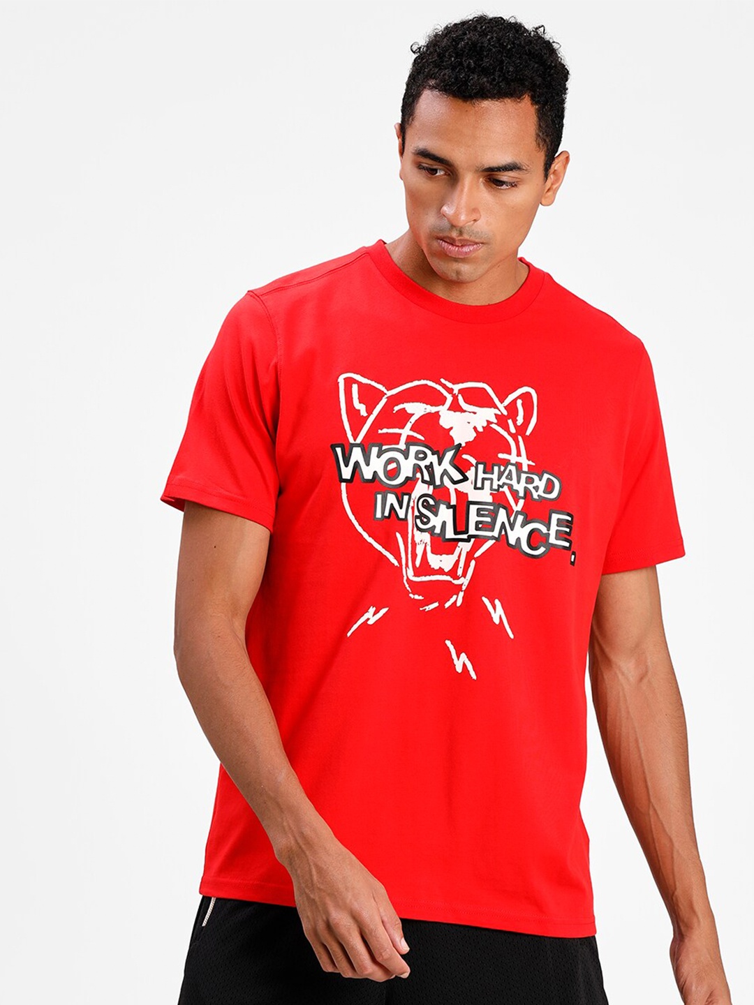 

Puma Men Red & White Typography Printed Cotton T-shirt
