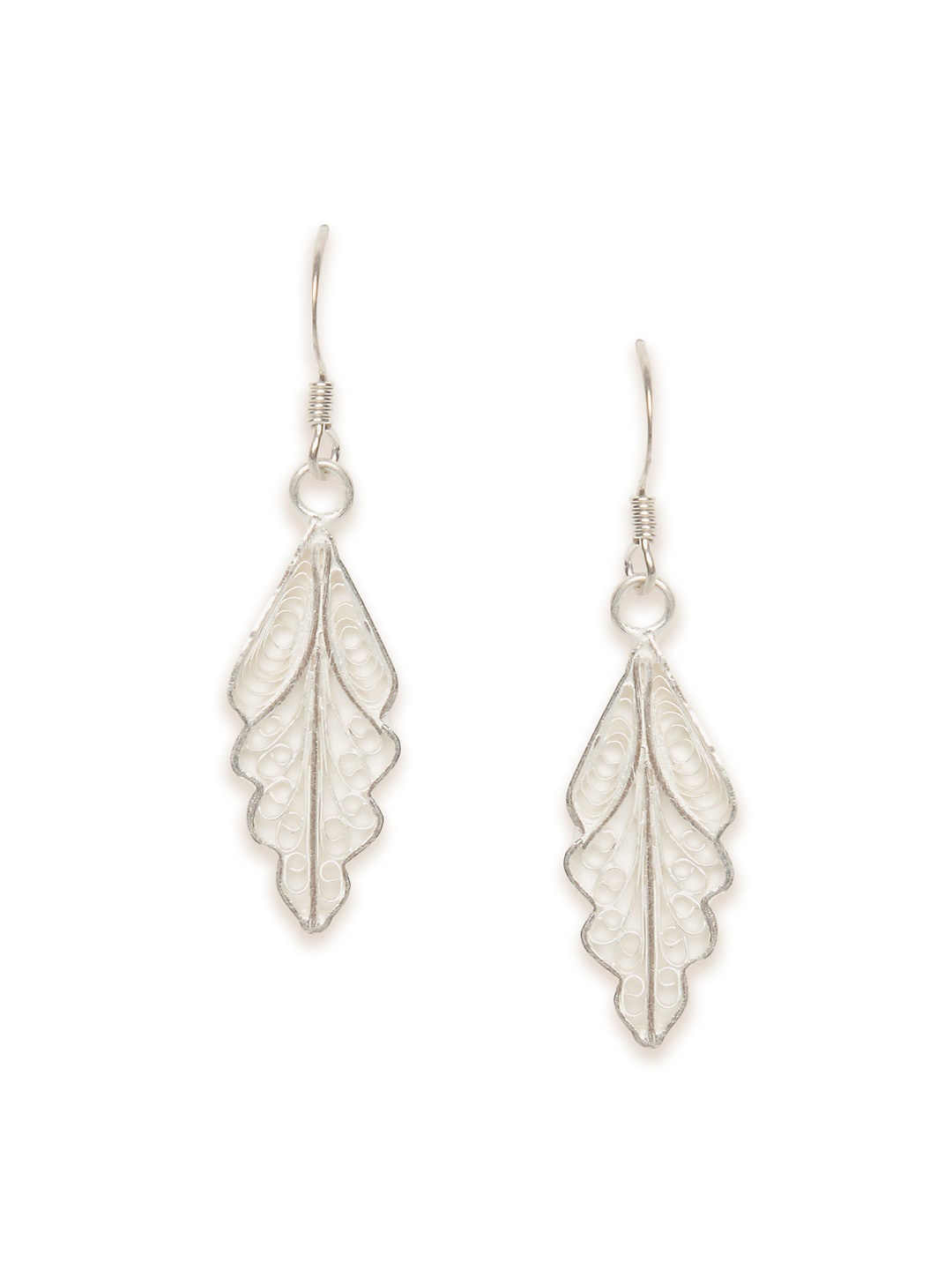 

Fabindia Silver-Toned Feather Shaped Drop Earrings