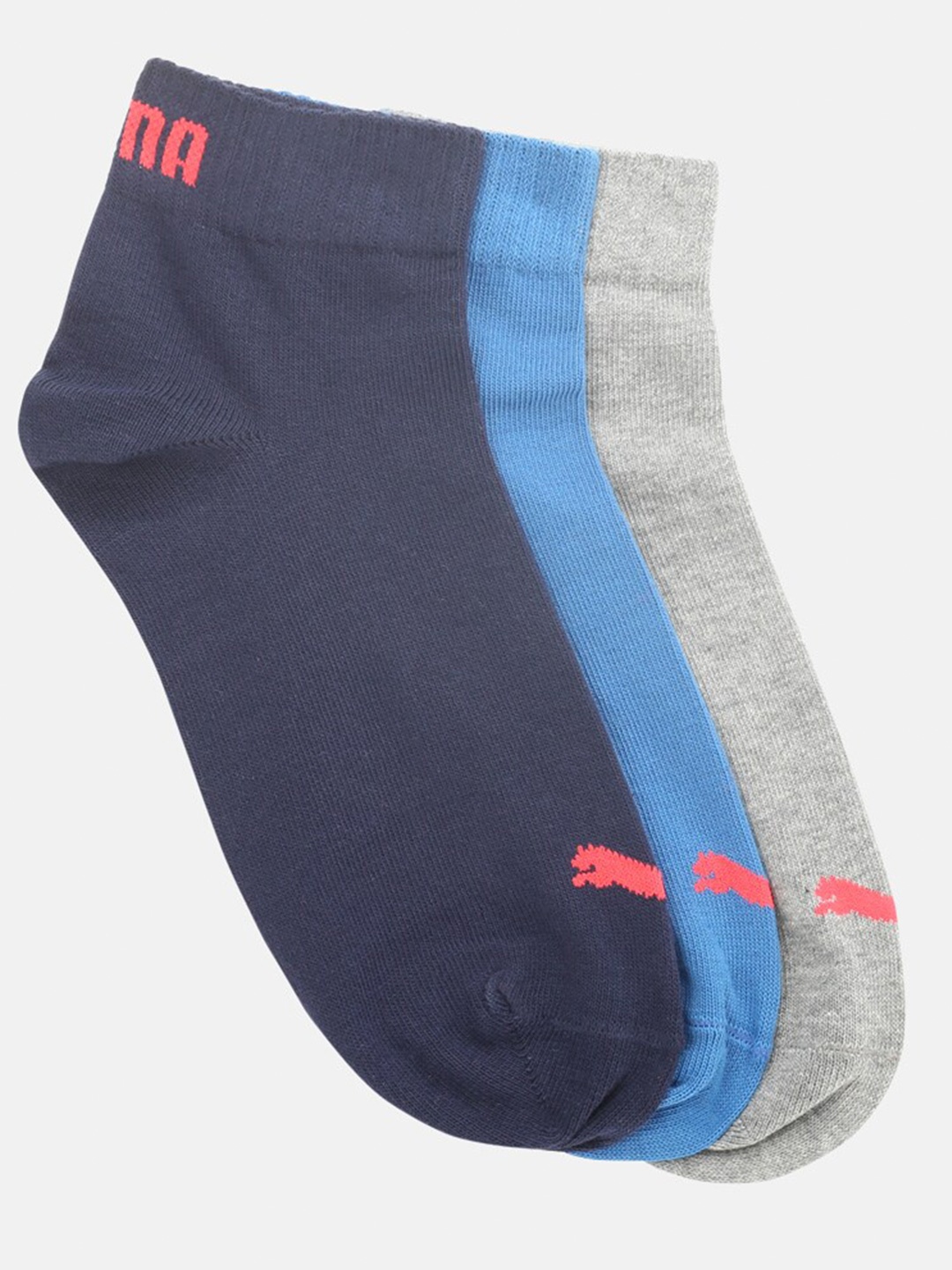 Puma Unisex Quarter Plain 3pcs Ankle Length Socks, Multi