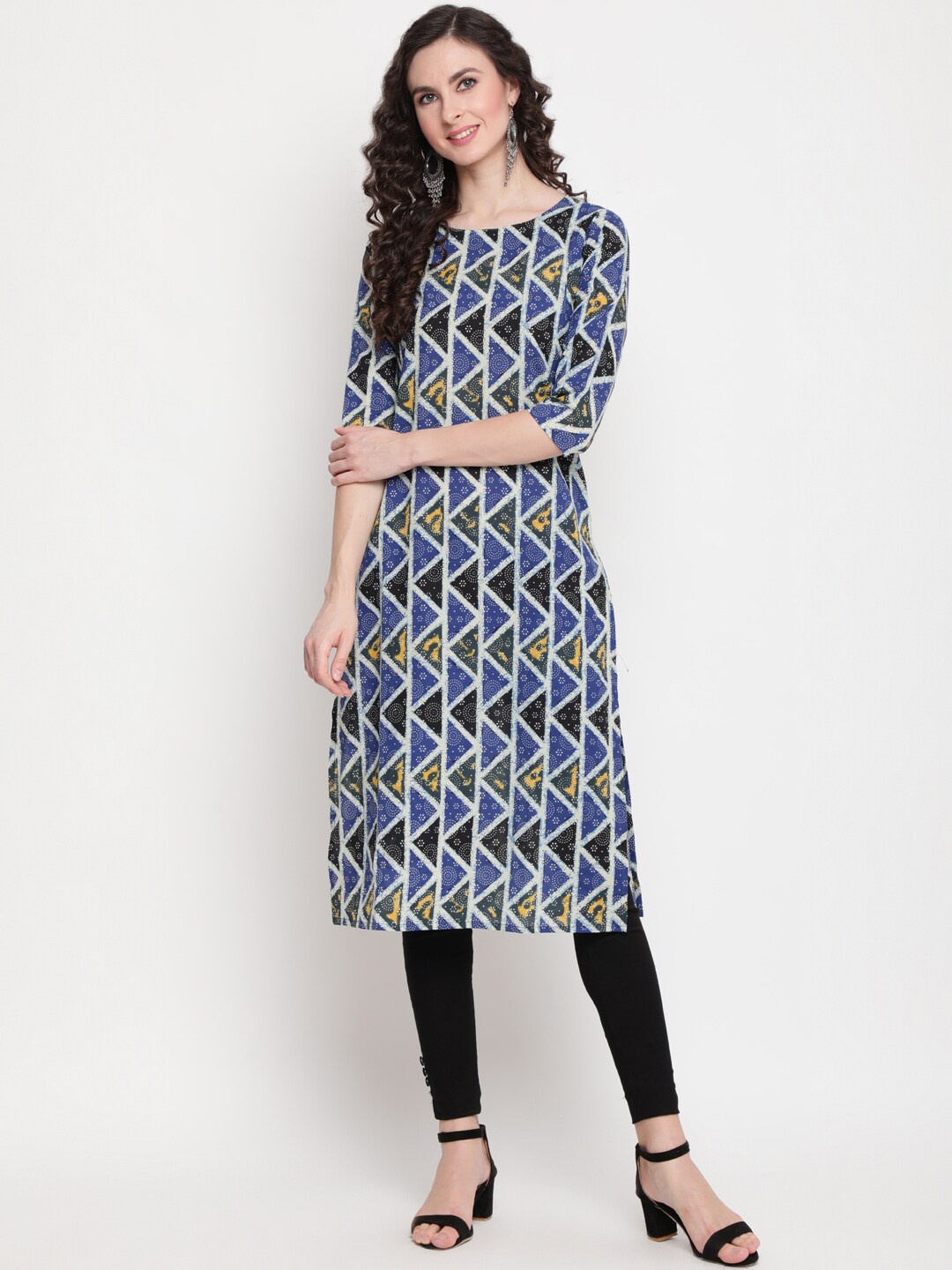 

GULMOHAR JAIPUR Women Blue Geometric Printed Straight Kurta