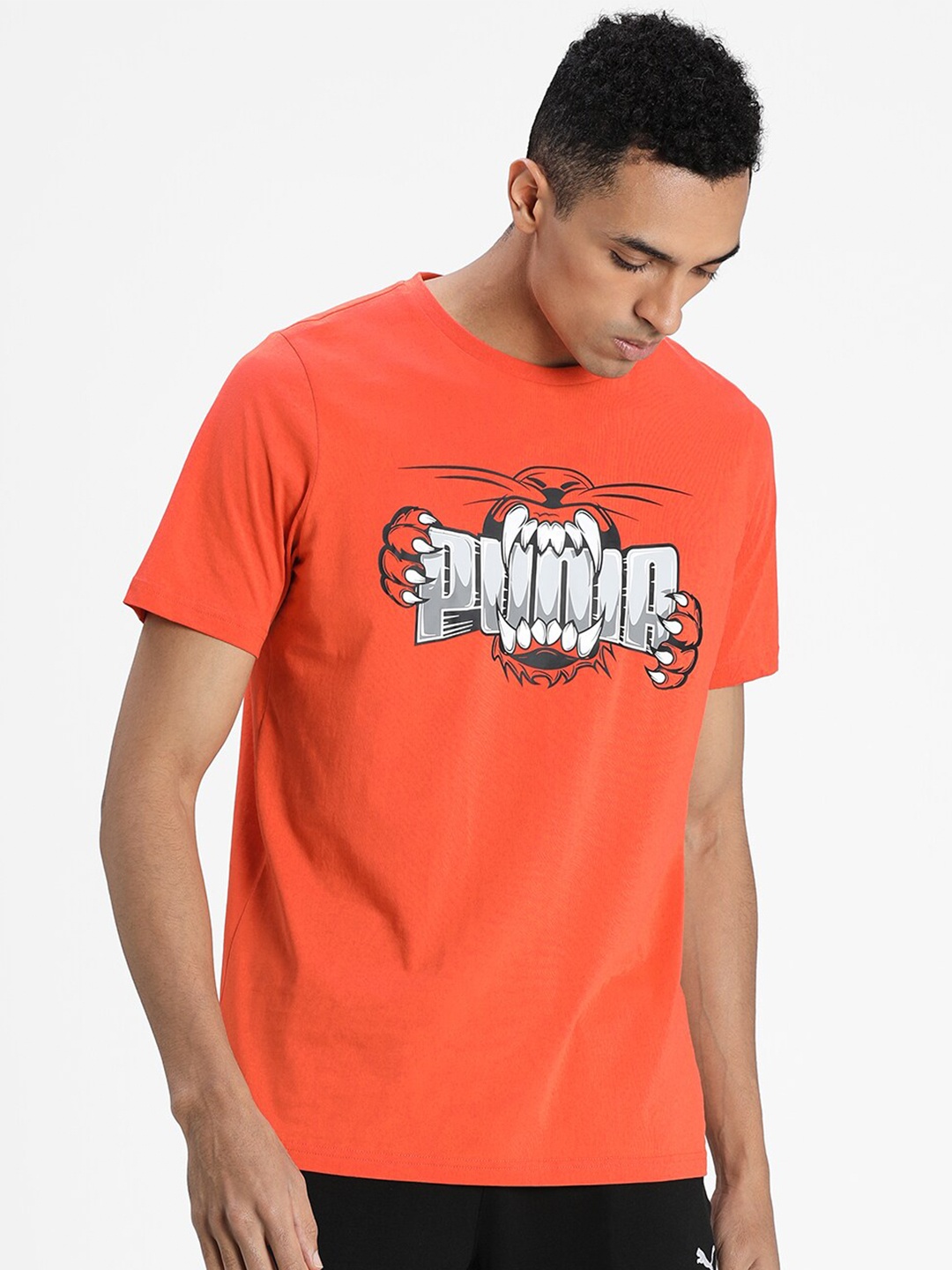 

Puma Men Orange Graphic Play Logo T-shirt