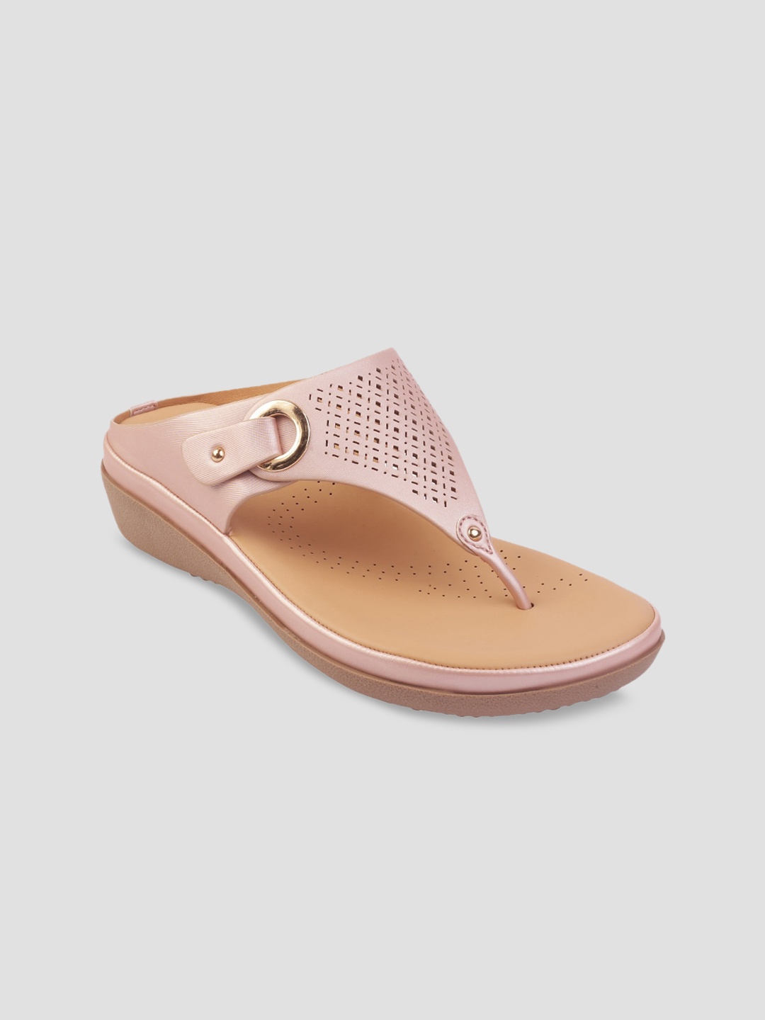 

LEMON & PEPPER Pink Textured PU Comfort Sandals with Laser Cuts