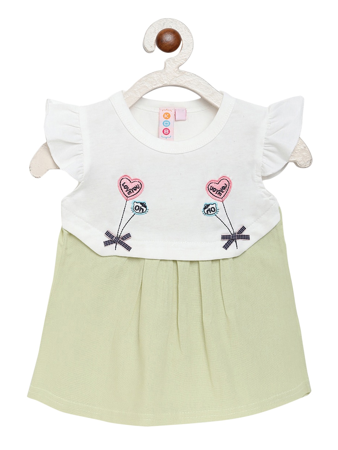 

Kids On Board White & Green Floral Colourblocked A-Line Cotton Dress