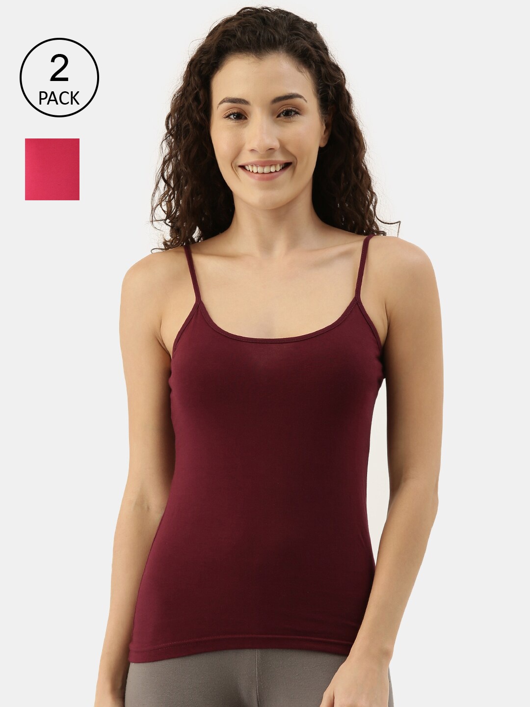 

appulse Women Pack Of 2 Solid Cotton Camisoles, Maroon