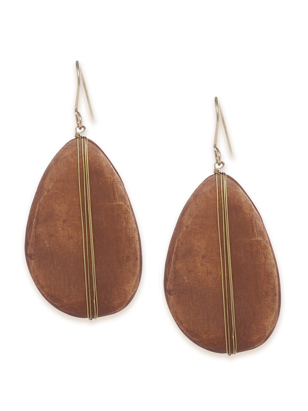 

Fabindia Brown & Gold-Toned Teardrop Shaped Drop Earrings