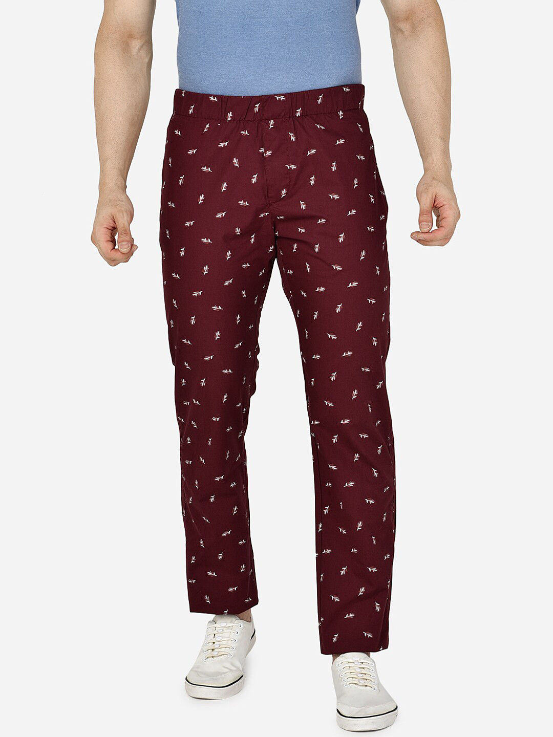 

beevee Men Printed Pure Cotton Straight-Fit Cotton Track Pant, Burgundy
