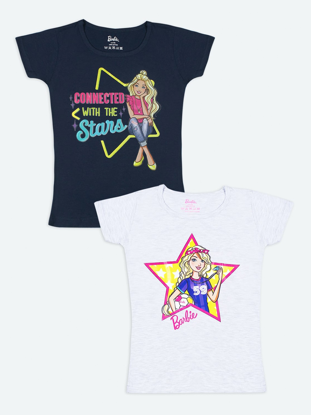 

Barbie Girls Navy Blue & White Typography Set of 2 Printed T-shirt