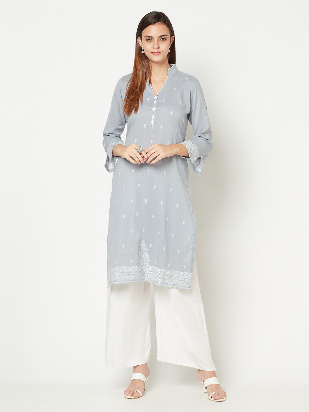 

Safaa Women Grey Flared Sleeves Kurta