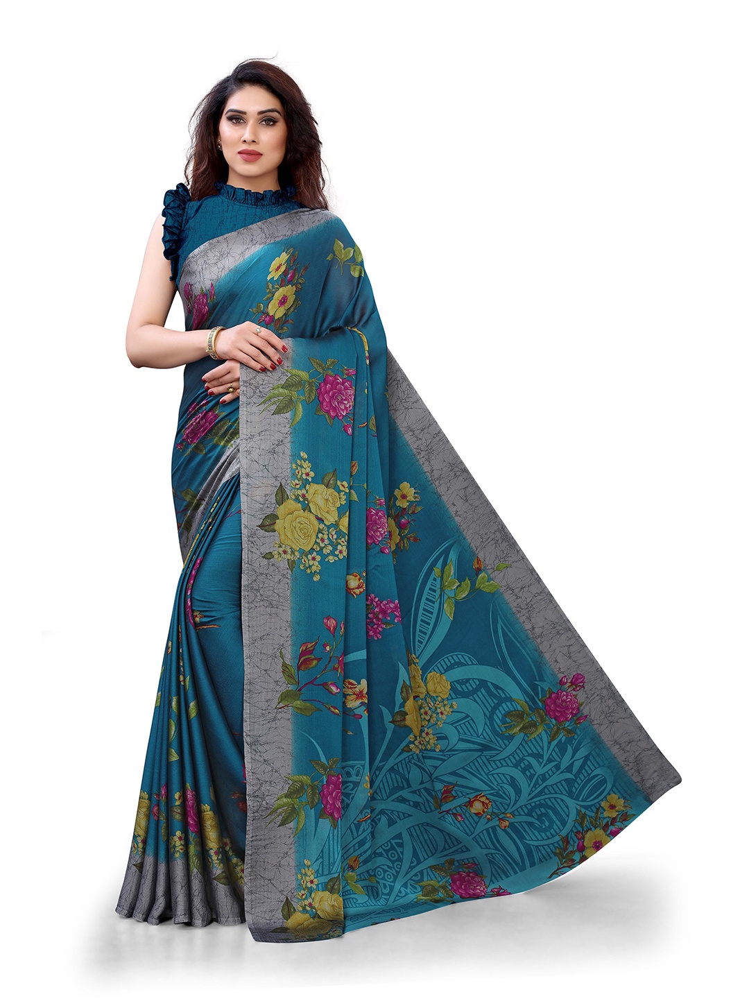

KALINI Women Blue Floral Printed Saree