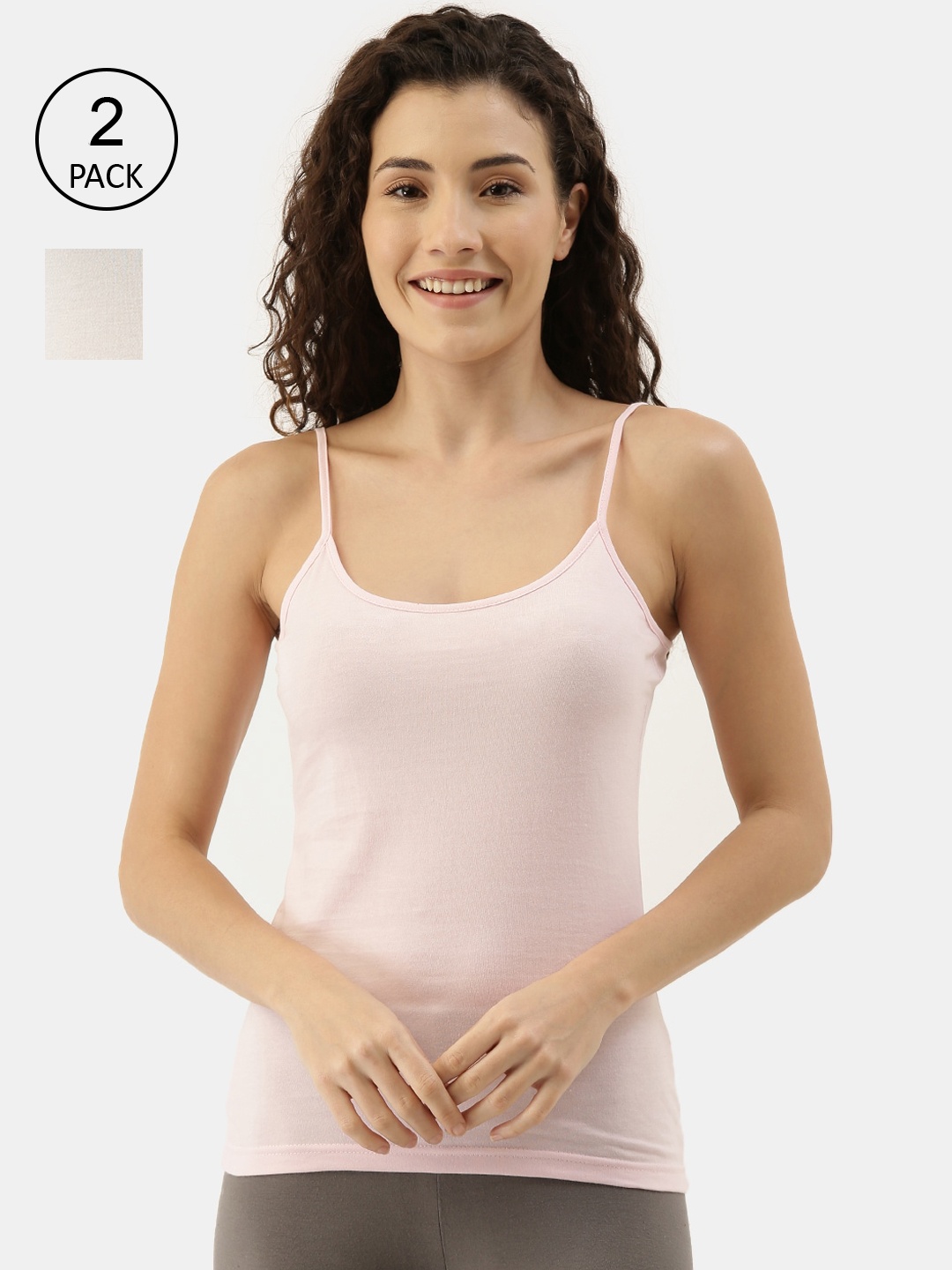 

appulse Women Pack Of 2 Solid Cotton Camisoles, White