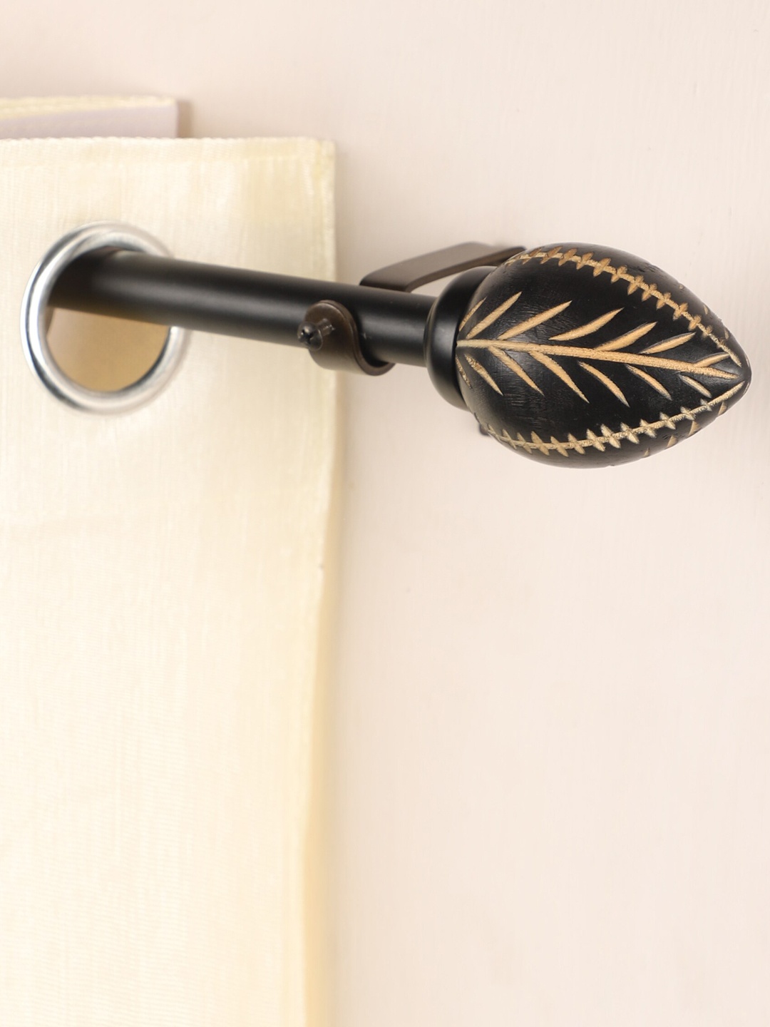 

The Decor Mart Black Extendable Curtain Rod With Regalia Wood Finial