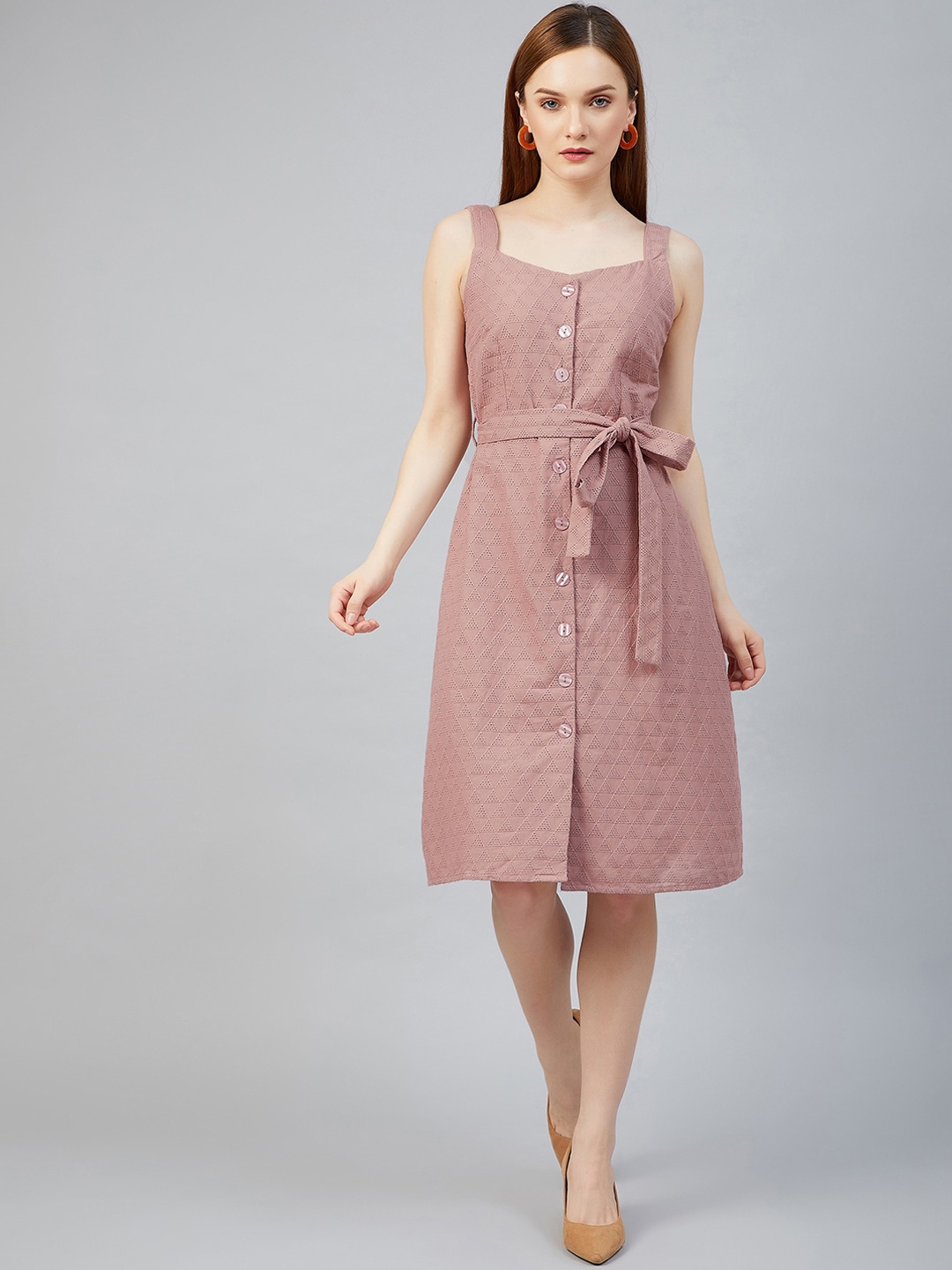 

Marie Claire Peach-Coloured Cotton A-Line Dress