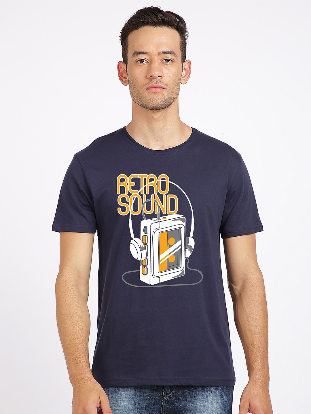 

MASH UNLIMITED Men Navy Blue Typography Printed Slim Fit T-shirt