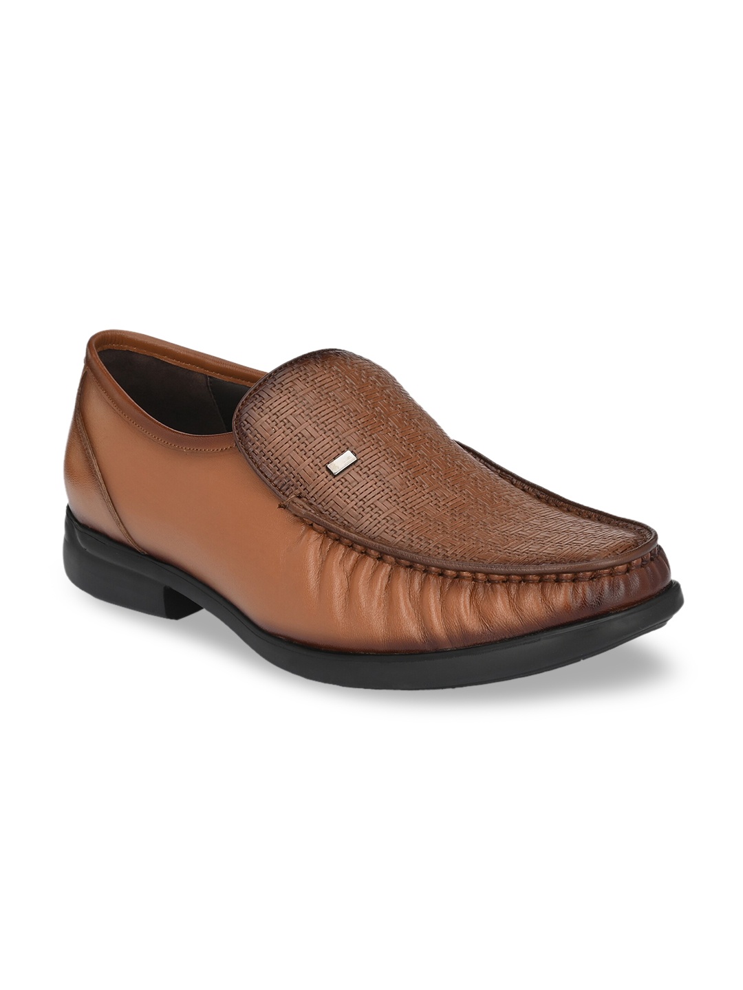

Hitz Men Tan Brown Textured Leather Formal Loafers