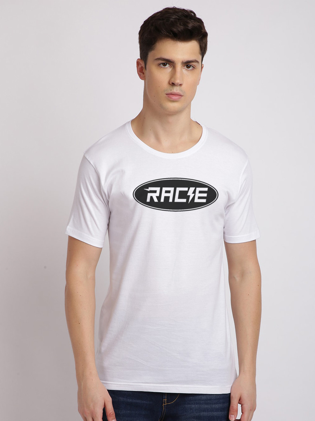 

MASH UNLIMITED Men White & Black Typography Printed Slim Fit Cotton T-shirt