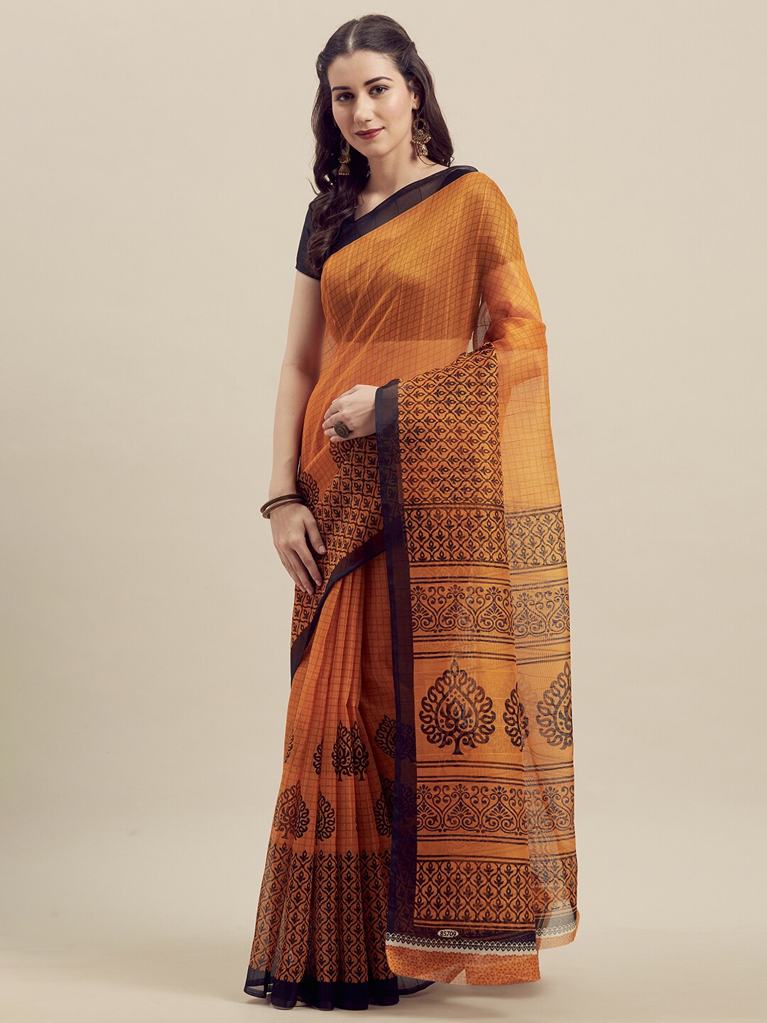 

KALINI Women Yellow Printed Silk Blend Bhagalpuri Saree, Mustard