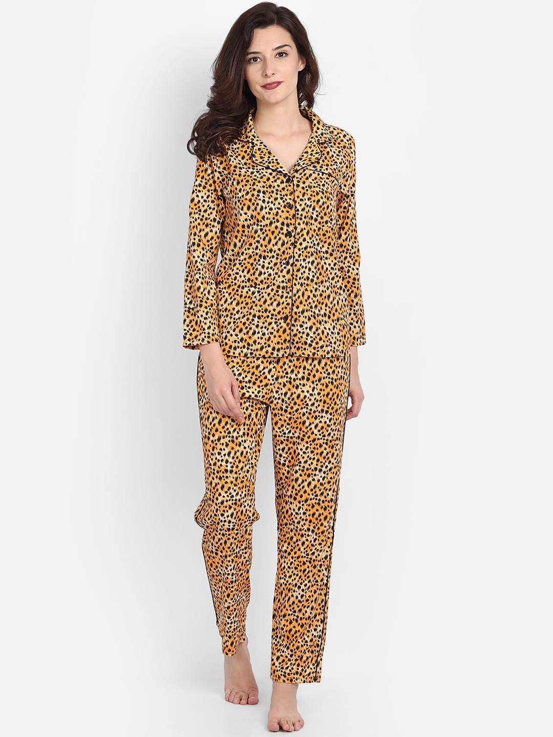 

IX IMPRESSION Women Yellow & Black Printed Night suit