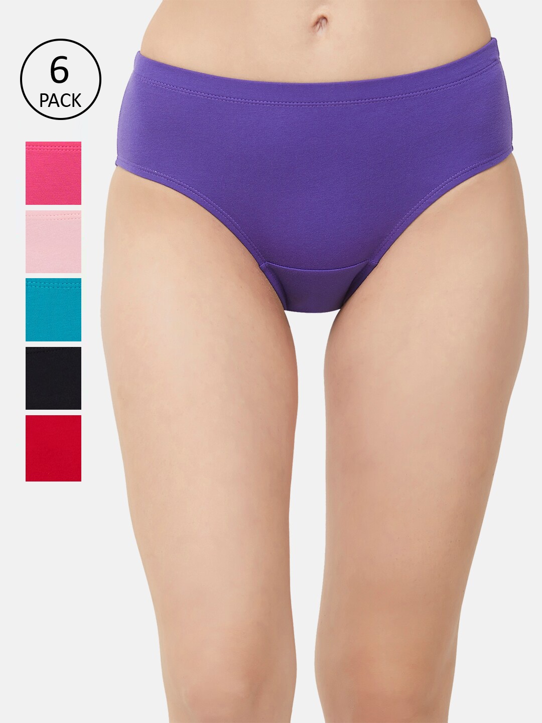 

Soie Women Pack Of 6 Solid Classic Hipster Briefs 6FCB-19PACK 1, Purple