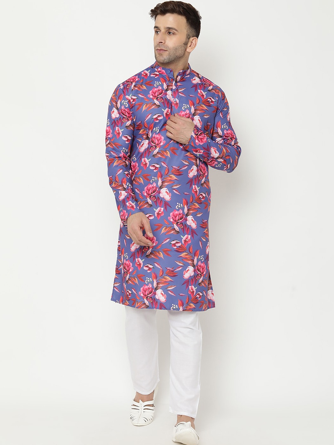 

Hangup Men Purple & Orange Floral Printed Kurta with Pyjamas