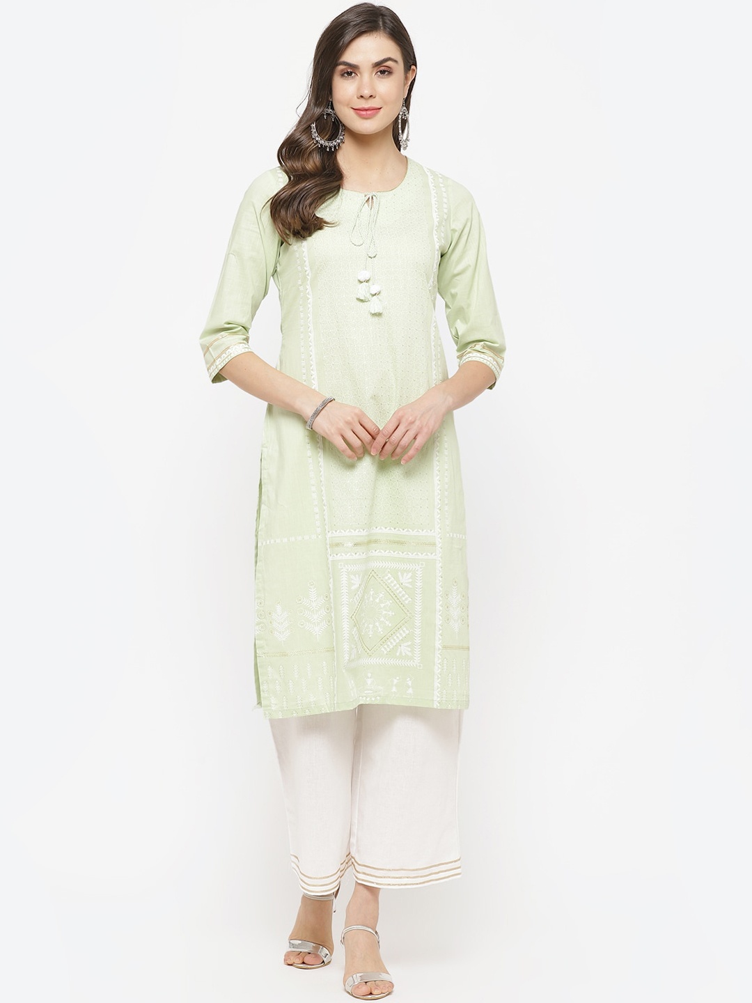 

Rangriti Women Green Ethnic Motifs Flared Sleeves Gotta Patti Kurta