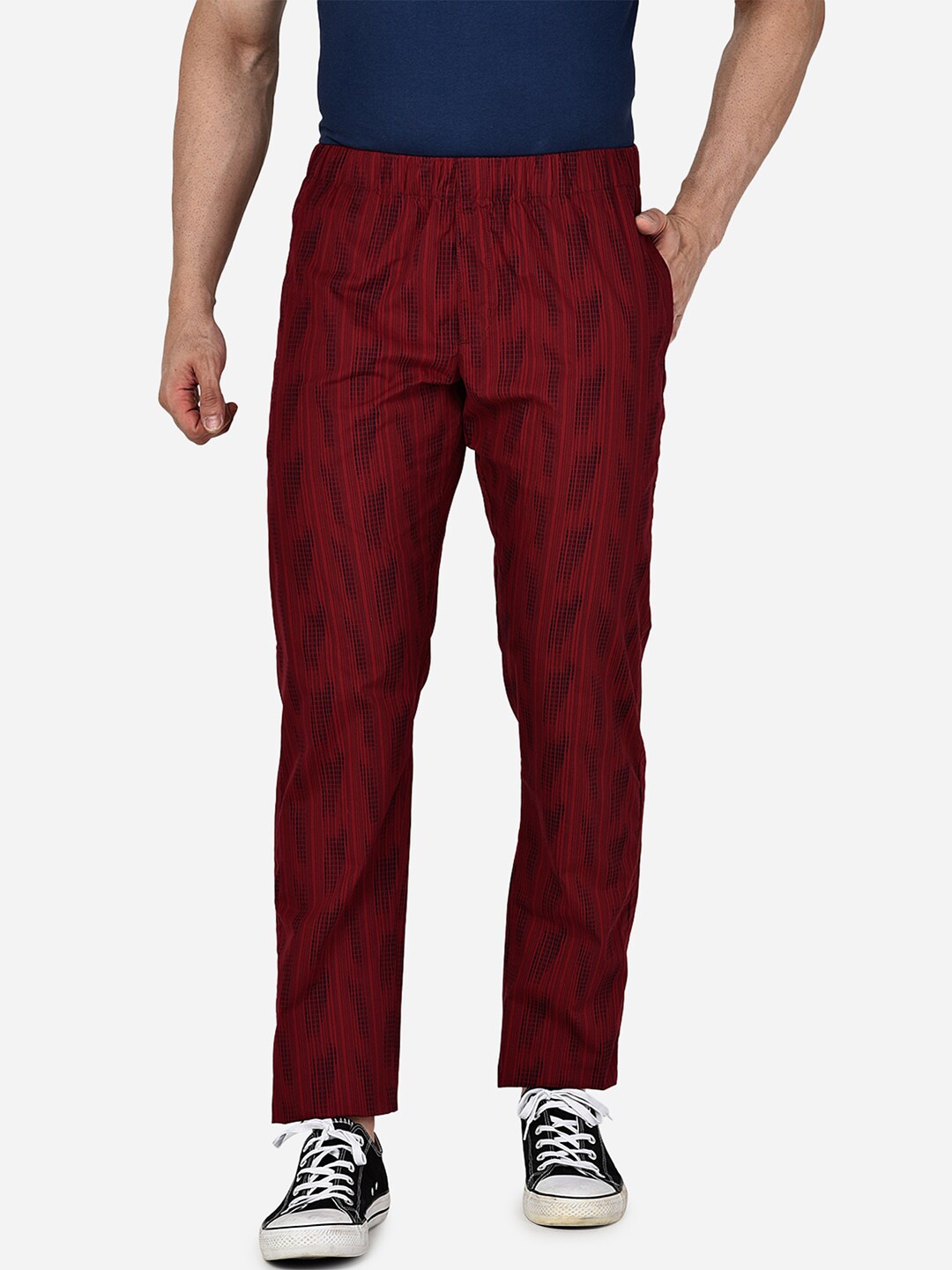 

beevee Men Red & Black Printed Pure Cotton Straight-Fit Track Pants