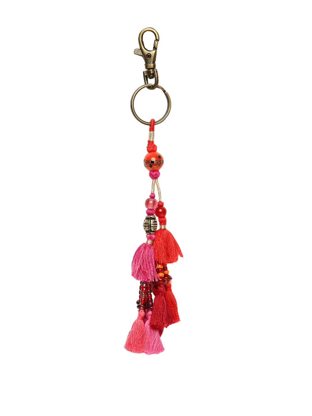 

Fabindia Women Pink & Red Thread Metal KCP Bag Charm Tassels