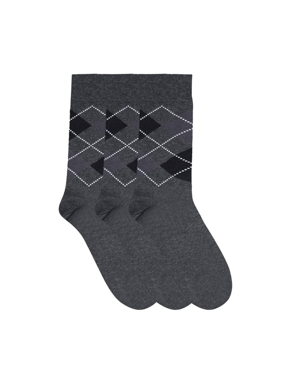 

N2S NEXT2SKIN Men Grey & Black Patterned Cotton Calf-Length Socks