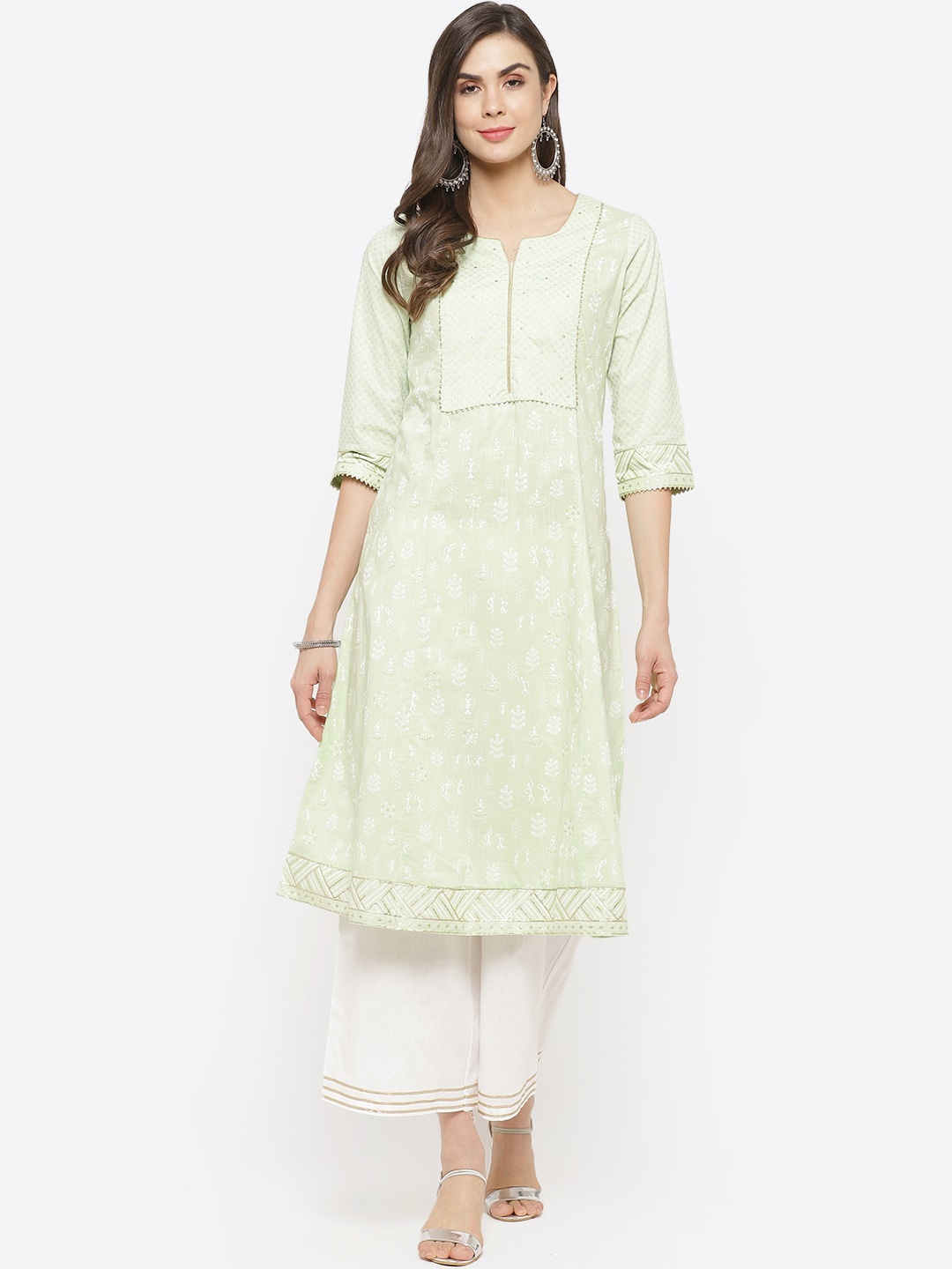 

Rangriti Women Green Ethnic Motifs Gotta Patti Anarkali Kurta