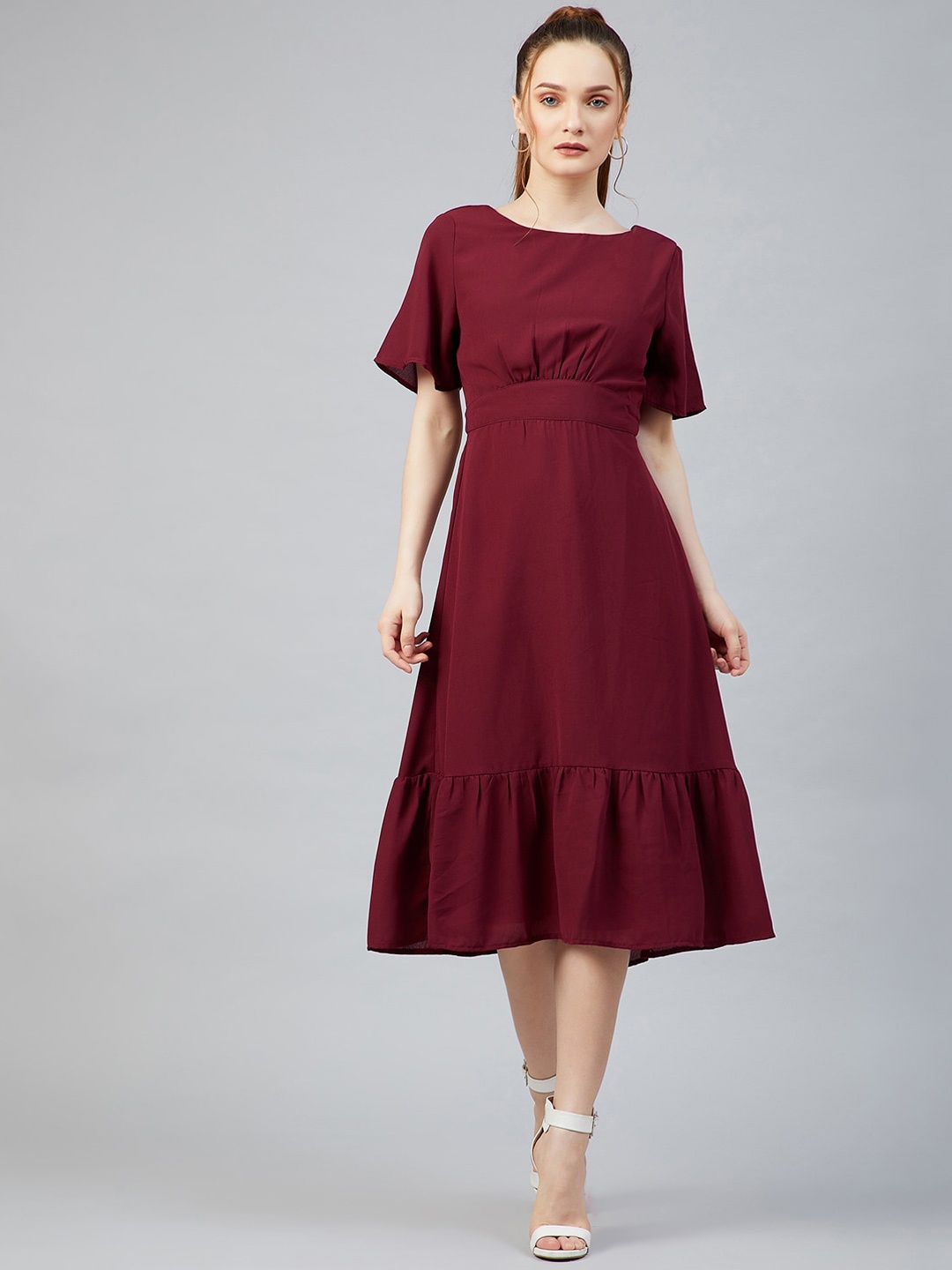 

Marie Claire Maroon Crepe A-Line Midi Dress