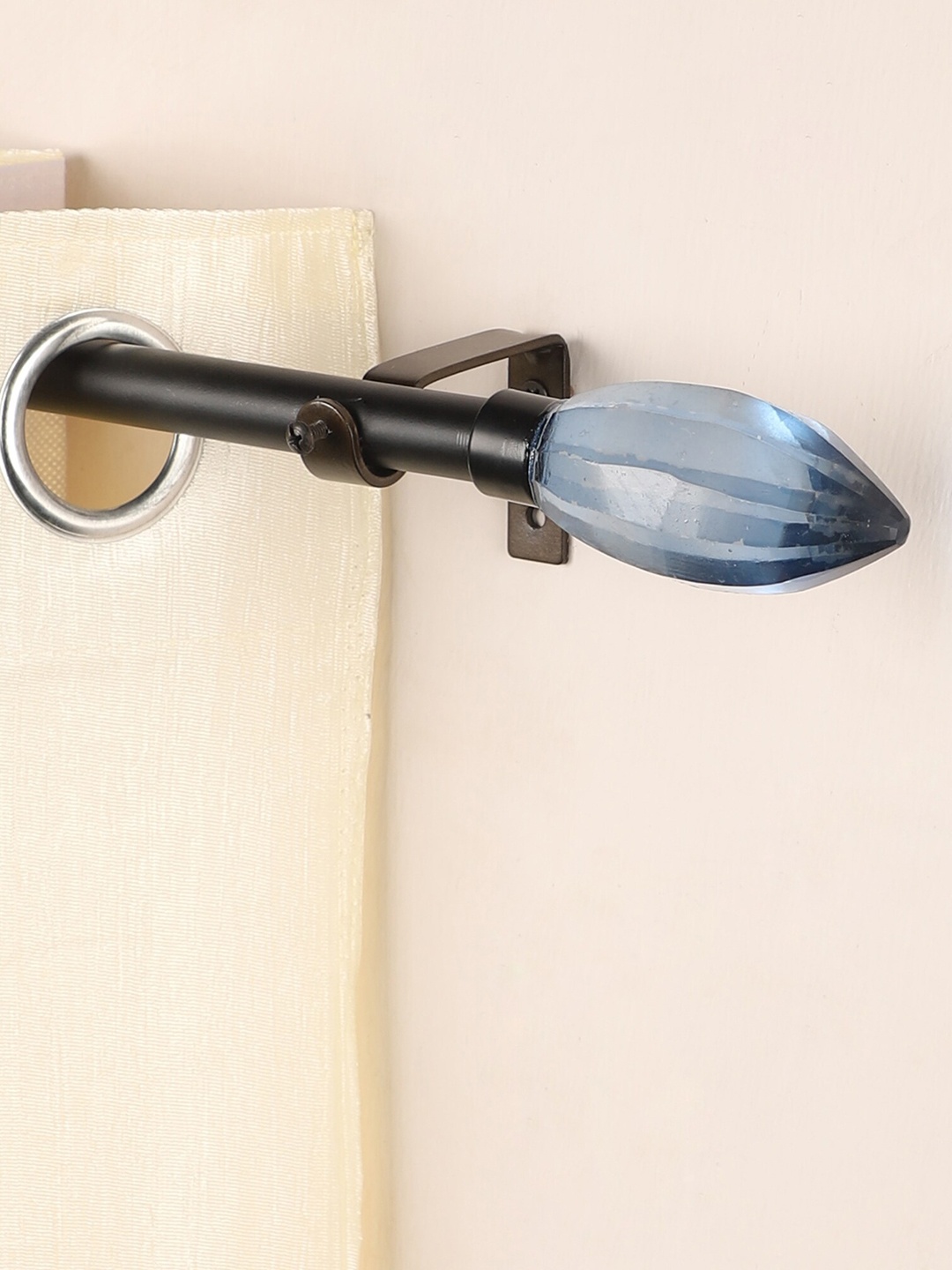 

The Decor Mart Black Extendable Curtain Rod with Blue Glass Finial