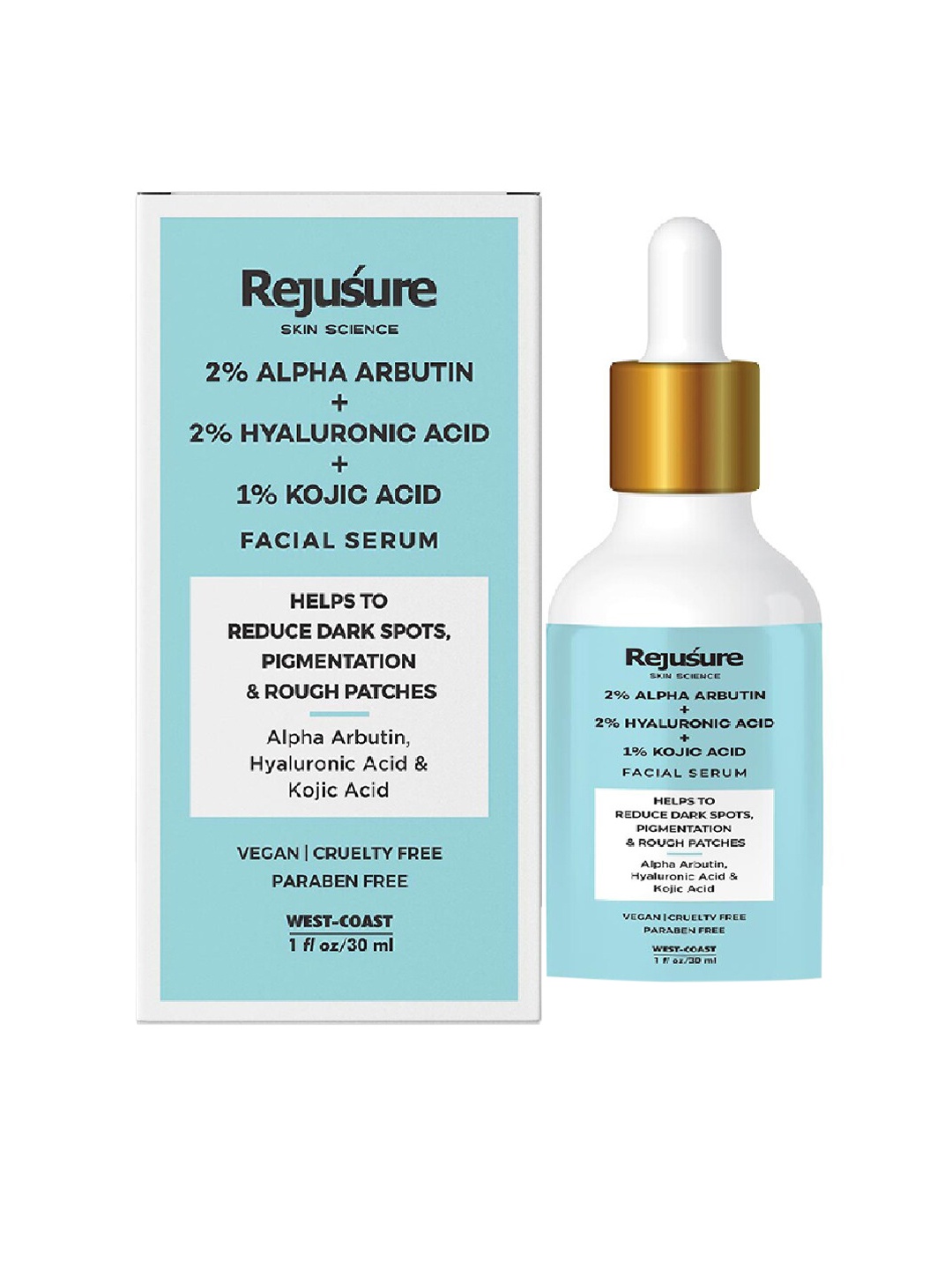 

REJUSURE Alpha Arbutin, Hyaluronic Acid & Kojic Acid Face Serum -30ml, White
