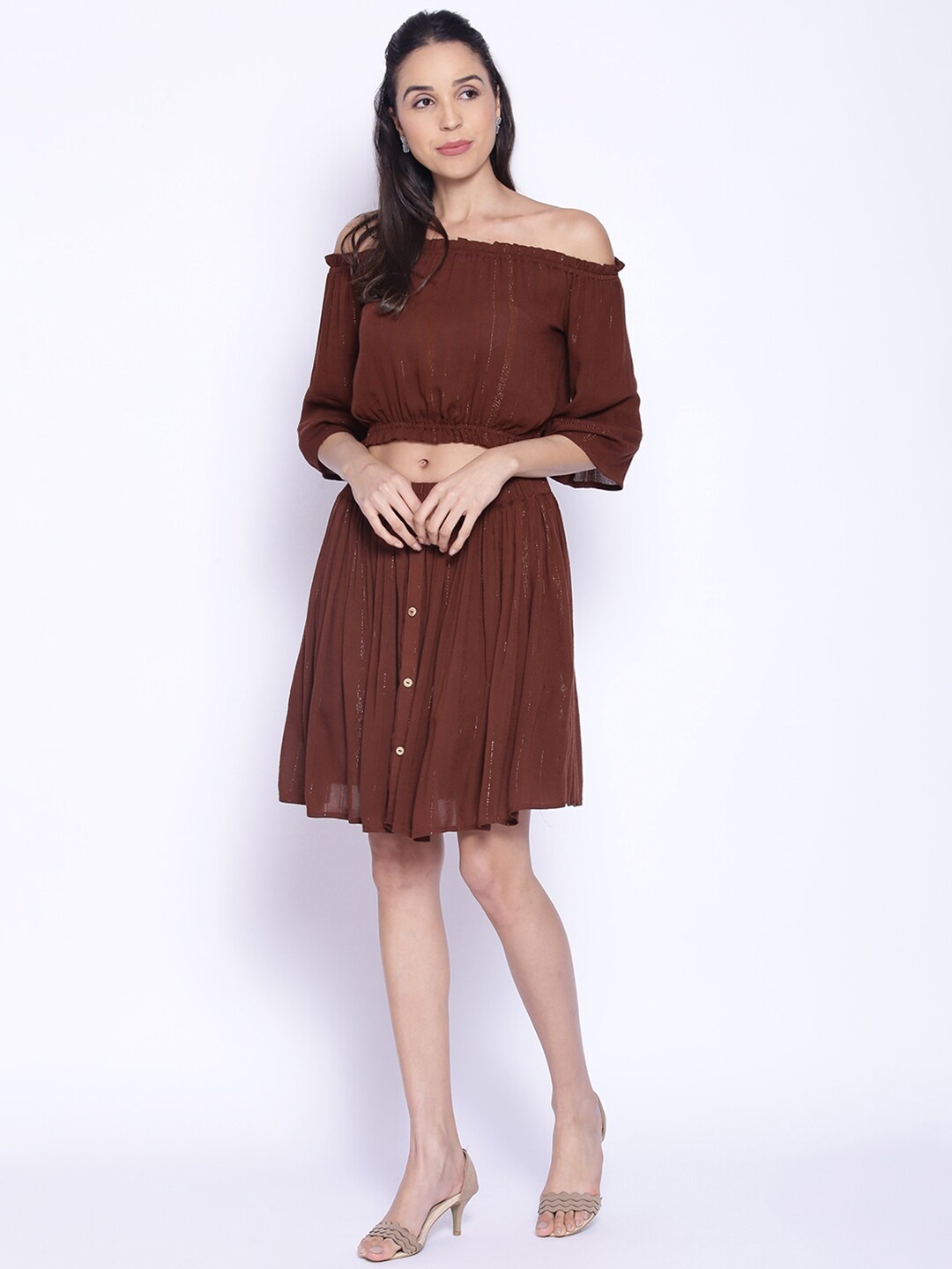 

IX IMPRESSION Women Brown Top with Skirt