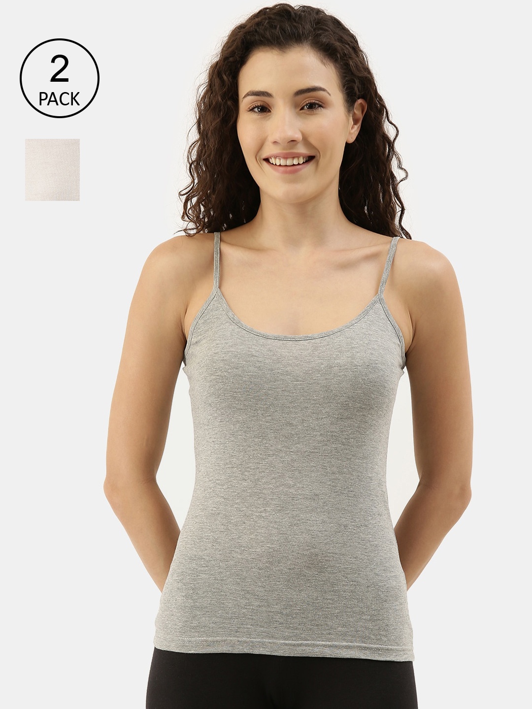 

appulse Women Pack Of 2 Solid Cotton Camisoles, Grey melange