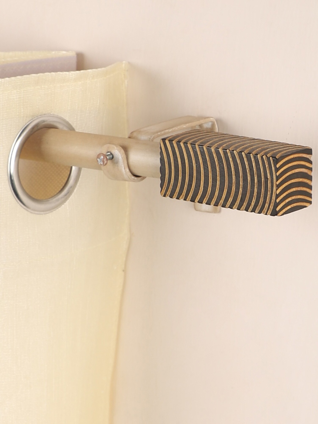 The Decor Mart Beige Extendable Curtain Rod with Golden Finial