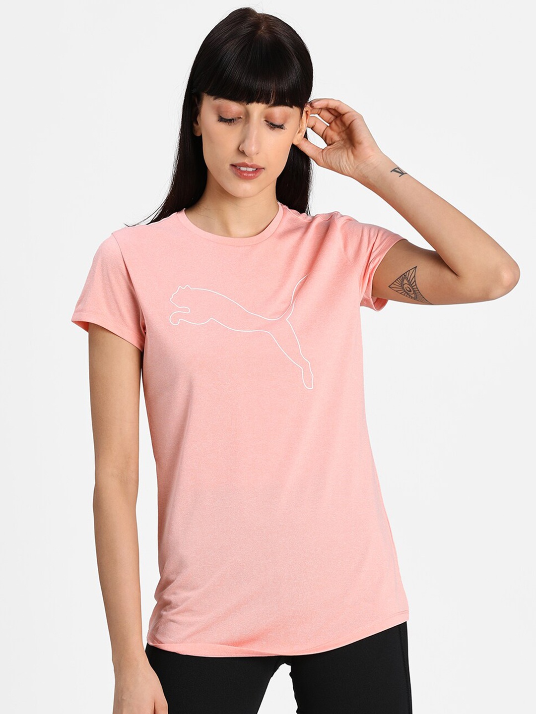 

Puma Women Pink & White Brand Logo Printed T-shirt