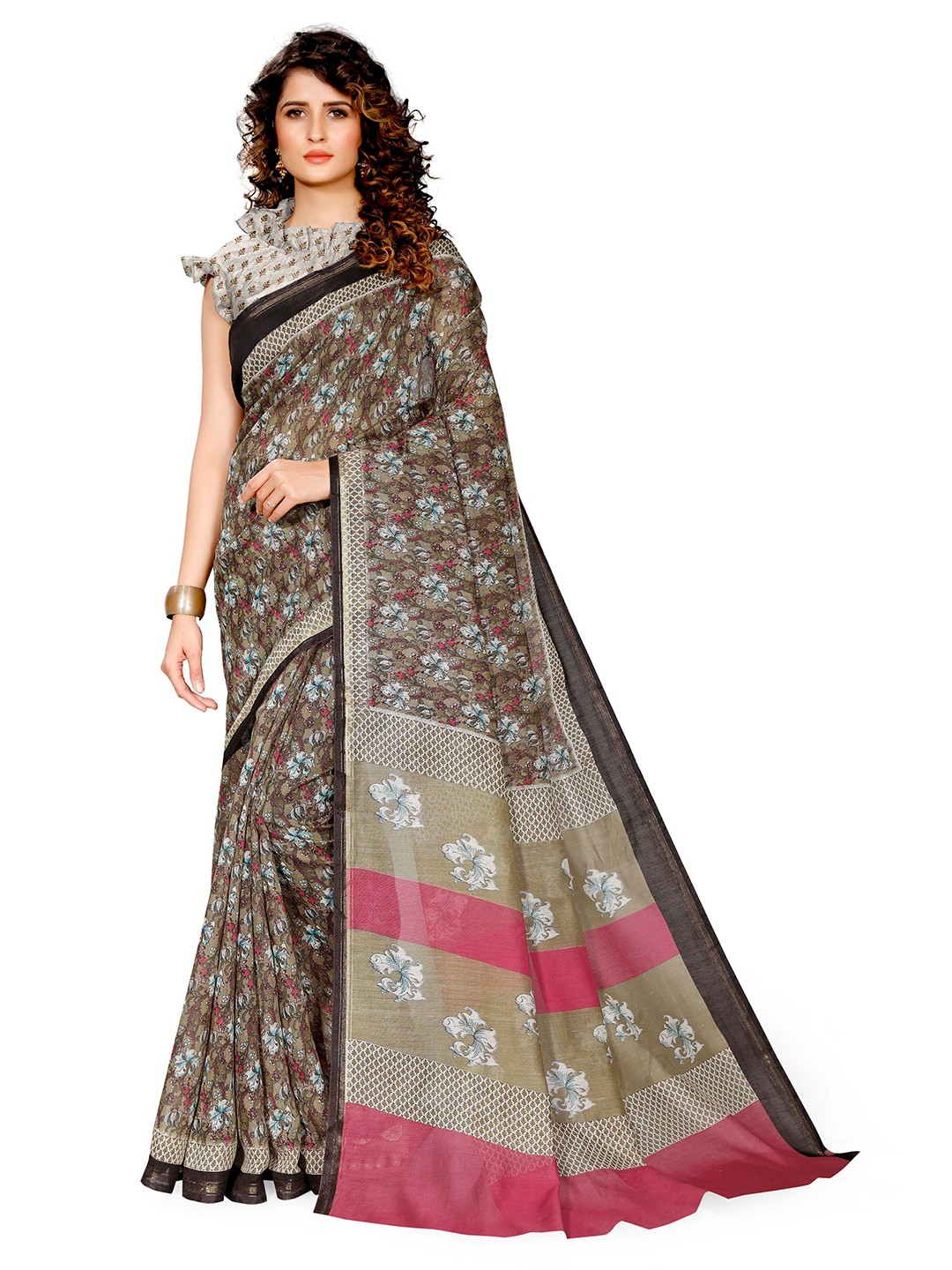 

KALINI Women Beige and Red Floral Printed Saree