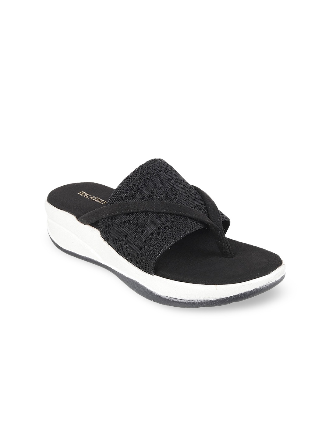 

WALKWAY by Metro Black Wedge Sandals with Laser Cuts