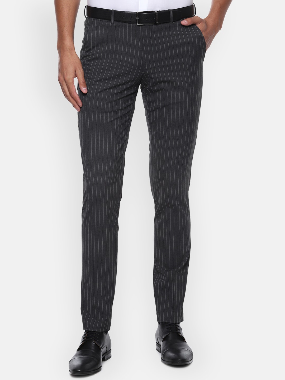 

Van Heusen Men Grey Striped Slim Fit Formal Trousers