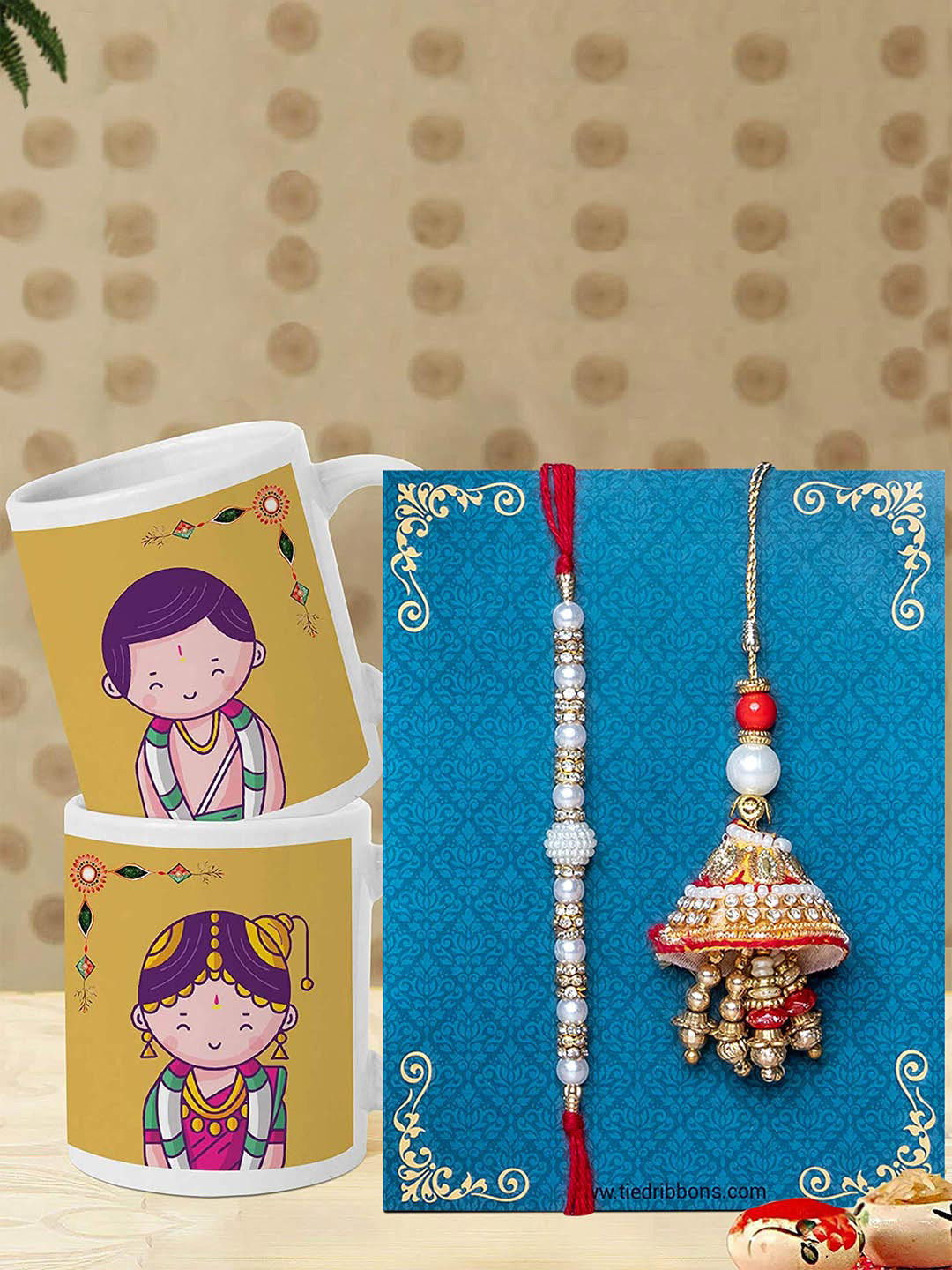 

TIED RIBBONS Set Of 3 Bhaiya Bhabhi Rakhi Set with Printed Coffee Mug Combo Gift Pack, Red