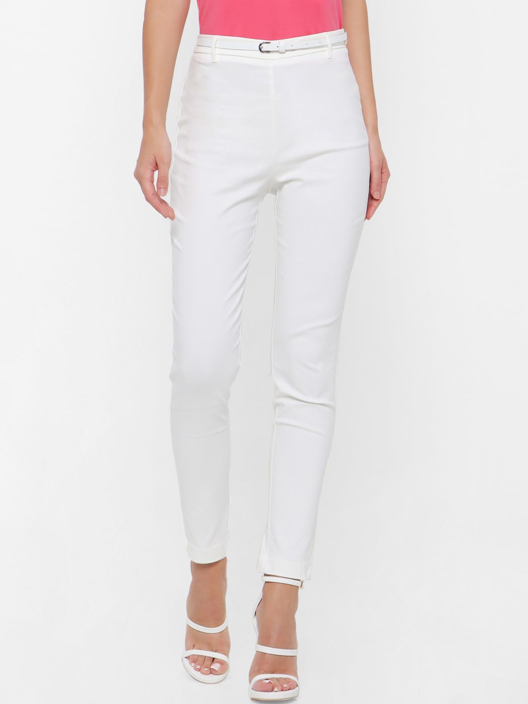 FOREVER 21 Women White High-Rise Trousers