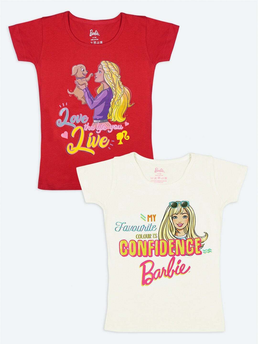 

Barbie Girls Off White & Red Pack Of 2 Printed Cotton T-shirt